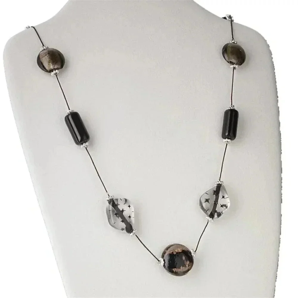 Black Silver Copper Lampwork Glass Beads Necklace